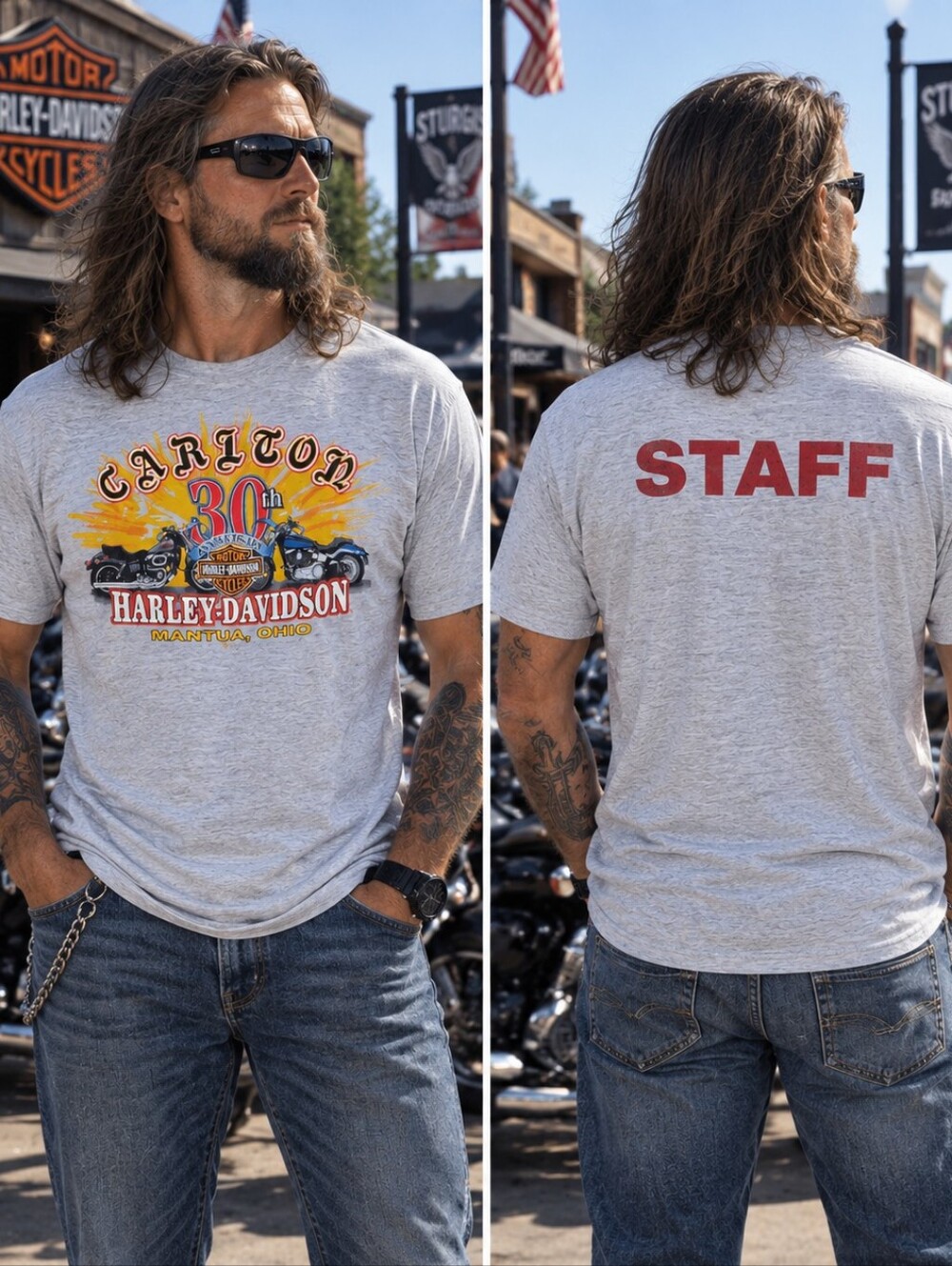 Harley-Davidson Gray T-Shirt Gray Carlton 30th STAFF Medium
